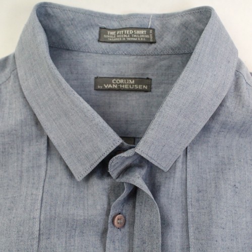 Van Heusen Corum Camisa Entallada XL Manga Larga Botón-para Arriba Azul - Good - Imagen 3 de 5