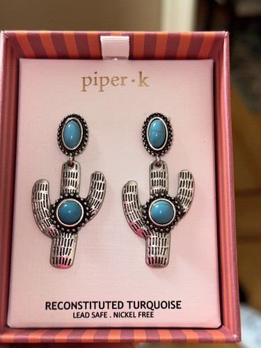 Piper.K Rekonstituierte Türkis Kaktus Ohrringe Ohrhänger Neu - Bild 7 von 9