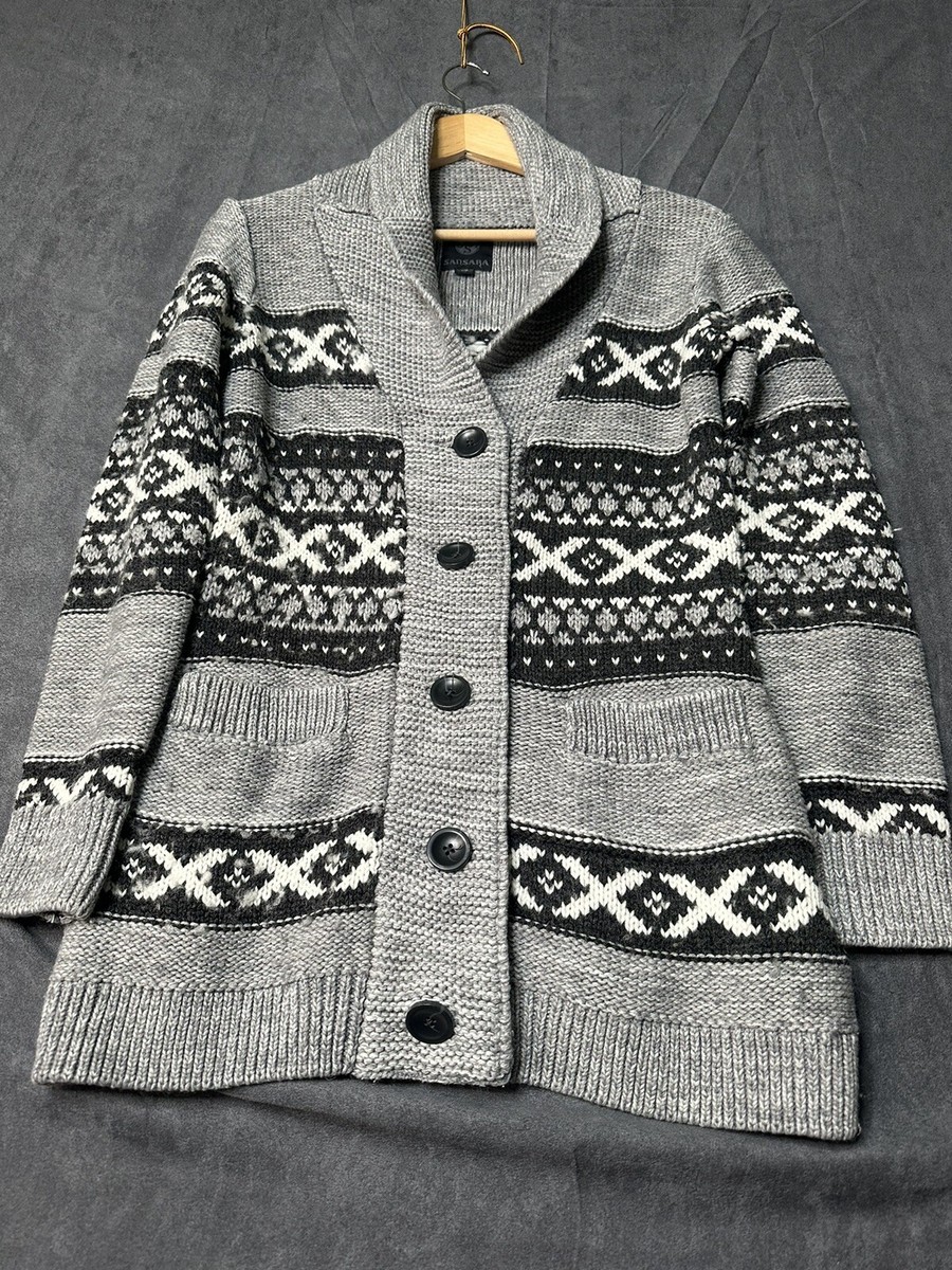 Sansara Women's Small Cardigan Sweater Jacket Gray Black Sansara Women's Small Cardigan Sweater Jacket Gray Black
