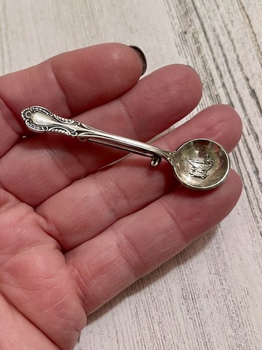 Vintage Fine Arts Sterling Silver Salt Spoon Pin Brooch Jewelry 2.25” - Picture 5 of 6