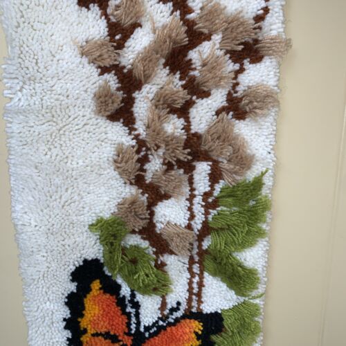 Vintage 70er Schmetterling Riegel Haken Schmetterling Wandbehang Wandteppich Monarch - Bild 3 von 8