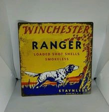 Winchester Ranger Dog Gun Hunting Mancave Metal Sign Repro 12x12" 60698