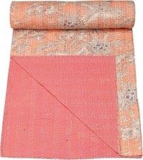 Indian Hand Block Print Kantha Quilt,Blanket Cotton King Size Bedspread Throw