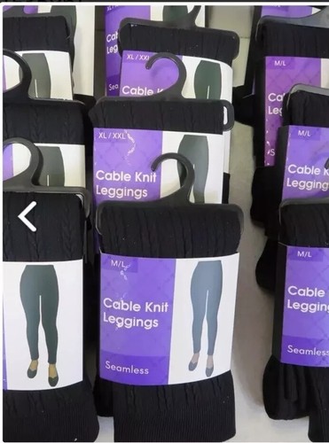 New Cable Knit Leggings Black Seamless Size M L XL XXL 96% Polyester 4% Spandex - Picture 4 of 8