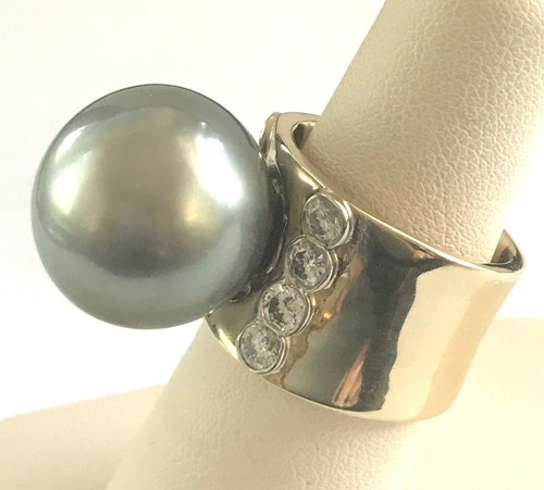 16,7 mm Südsee mittelgroße anthrazitfarbene Perlen Diamanten 1,00 Karat 14K Ring 7 - Bild 9 von 10