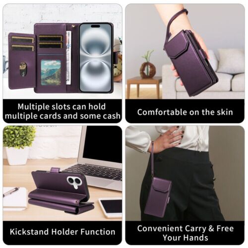 For iPhone 16 15 14 13 12 11 Pro Max XR 8 7 Flip Leather Case Wallet Purse Cover - Picture 23 of 74