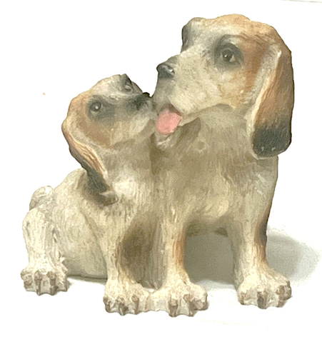 Ceramic Mama Doggie and Puppy Sitting Down Long Ears White/Tan 2.75"h 3"L 2.5"w - Picture 1 of 12
