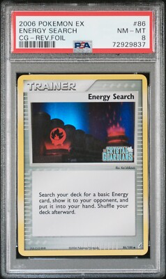 PSA 8 NM-MT Energy Search 86/100 EX Crystal Guardians Stamped Rev