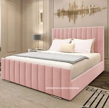 Image of NEW OTTOMAN STORAGE BED PLUSH VELVET DIVAN BED FRAME DOUBLE & KING SIZE