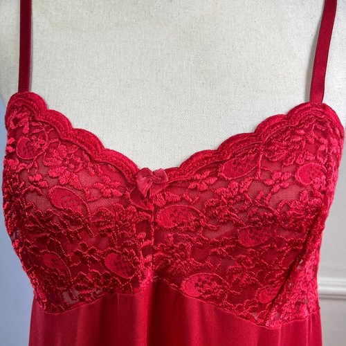 Vintage Olga Red Lace Nightgown Silp Dress Full Sweep Nylon Red Women's Size 36 - Picture 9 of 18