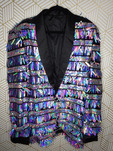Mens Fashion Tassel Sequin Suit Jacket for Party Wedding Banquet Prom 3XL - Picture 3 of 10