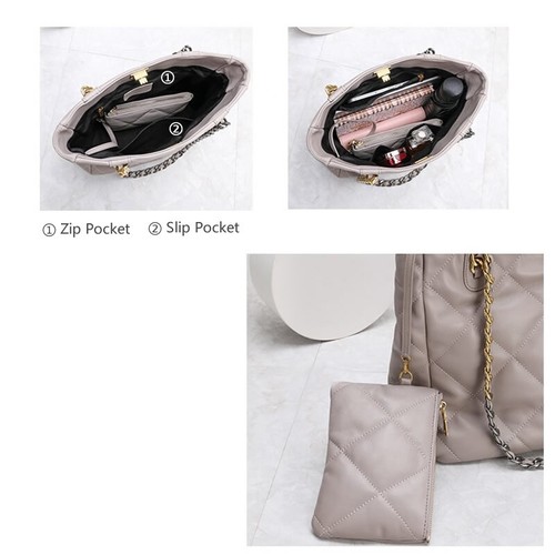 Gesteppte Lammfell Leder Tragetasche Schultertasche Geldbörse Kette Griffe Handtasche Mode - Bild 8 von 13