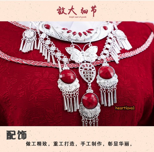 TGCF Tian Guan Ci Fu Hua Cheng Ghost King Red Hanfu Cosplay Costume Dress Outfit - Picture 3 of 14