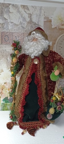 Vestido de terciopelo vintage Santa Claus con tapa de árbol de Navidad de 19" fruta presente a mano - Imagen 3 de 12