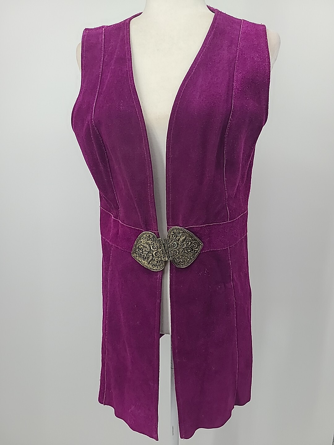 RARE 1960s Vintage Purple Suede Leather Vest Long… - image 2