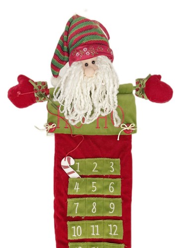 30” Velvet Advent Calendar Countdown Down Christmas Stocking 3D Santa - Picture 2 of 6