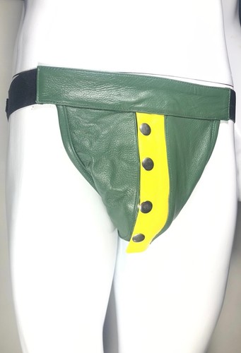 Mens G String D-Green Leather Button Jock Strap Supporter Club Wear K-9 - Picture 7 of 7