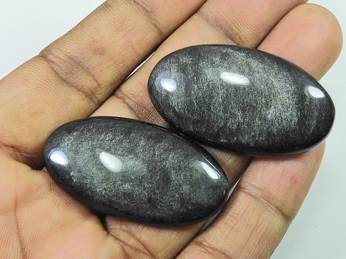 Piedra ovalada de obsidiana plateada 42-43 mm AAA 2 piezas piedra preciosa suelta cabujón 92 quilates t700 - Imagen 3 de 9