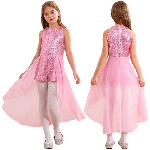 Kids Girls Chiffon Sequined Birthday Prom Pageant Party Jumpsuit Romper Gowns - Picture 20 of 72
