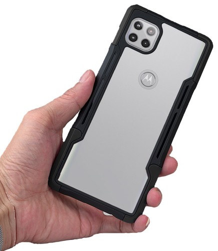 Clear Acrylic Hybrid Case Cover Secure Grip Trim for Motorola One 5G ACE, XT2113 - Picture 4 of 32