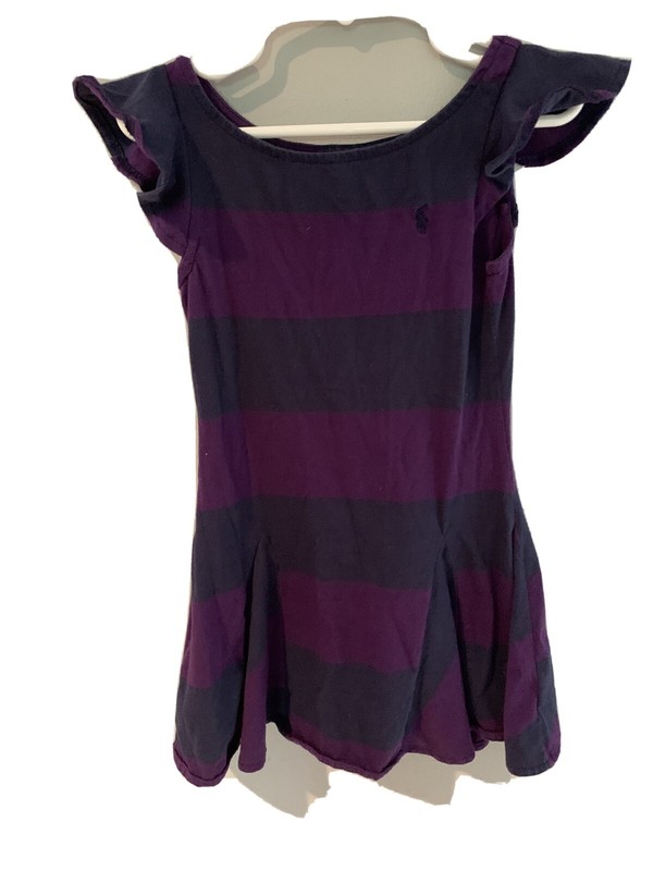Ralph Lauren Girls Striped Purple/navy Dress Size 4/4T