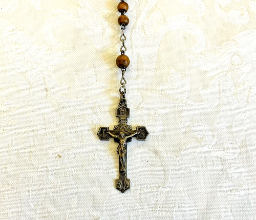 Vintage Catholic Rosary Wood Bead HIS INRI Mary Pray For Us Miracle Crucifix - Picture 3 of 7