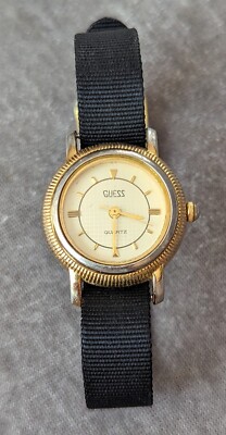 Vintage Guess Women's 25mm Gold Tone Quartz Watch With Black
