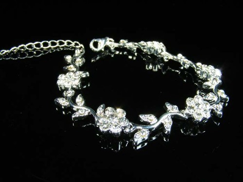Bridal Prom Silver Plated Bracelet 7" - 9" made with Swarovski Crystal /1787 - Picture 4 of 5