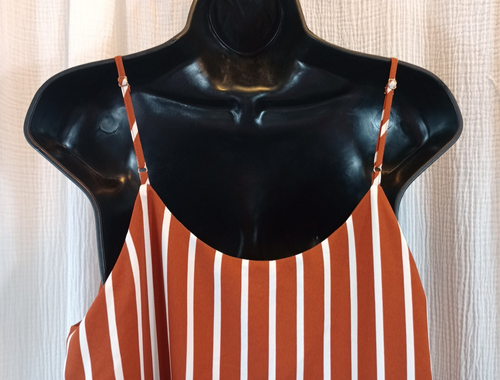 A New Day Sleeveless Blouse Size XL Striped Brown White Adjustable Strap V-Neck - Picture 5 of 14