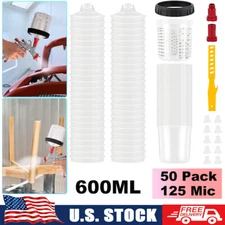50 Pack Disposable Paint Spray Gun Cup Liners & Lid System Kit 20oz 600ML Cups