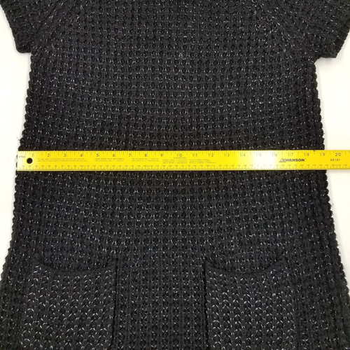 Dressbarn Wms L Loose Knit Short Sleeve Cowl Neck Tunic Sweater Black Silver - Picture 17 of 20