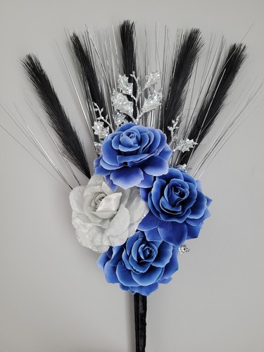 BLAU & SILBER GLITZER BLUMENSTRAUSS, KEINE VASE, HANDGEFERTIGTE KUNSTSEIDE, 60 cm - Bild 6 von 6