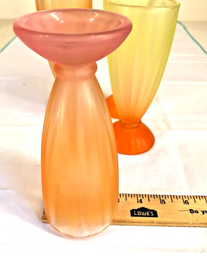 4 Vtg Libbey Frosted Glasses Parfait Milkshake Soda Yellow Orange & Purple - Picture 7 of 9