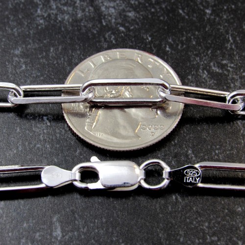 Men's Solid 925 Sterling Silver Italian Paperclip Staple Chain Necklace Bracelet - Picture 10 of 37