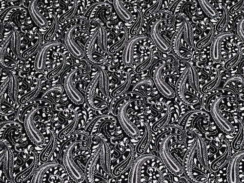 By 1/2 Yd "Plain & Fancy" by Henry Glass Black & White Paisley Cotton Fabric - Picture 2 of 5