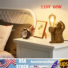 Modern Gold Table Lamp Resin Sitting Monkey Desk Lamp Lighting Fixture Decor 60W
