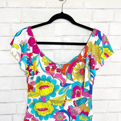 Costume da bagno Trina Turk luminoso colorato floreale spalle scoperte volant pezzo unico 12 - Foto 4 di 9