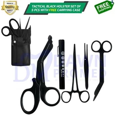 5 Black EMT Paramedic Tools Kit Scissor Forceps Shear Penlight Holster German Gr