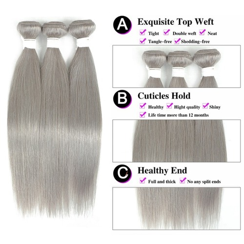 Sliver Grey Human Hair Bundles Brazilian Hair Weave Bundles Remy Hair Extension - Picture 5 of 7