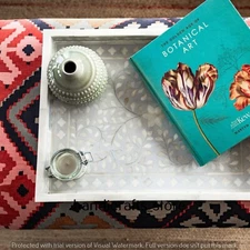 Handcrafted Bone Wooden Modern Floral Pattern Serving Tray Bone Inlay Furniture