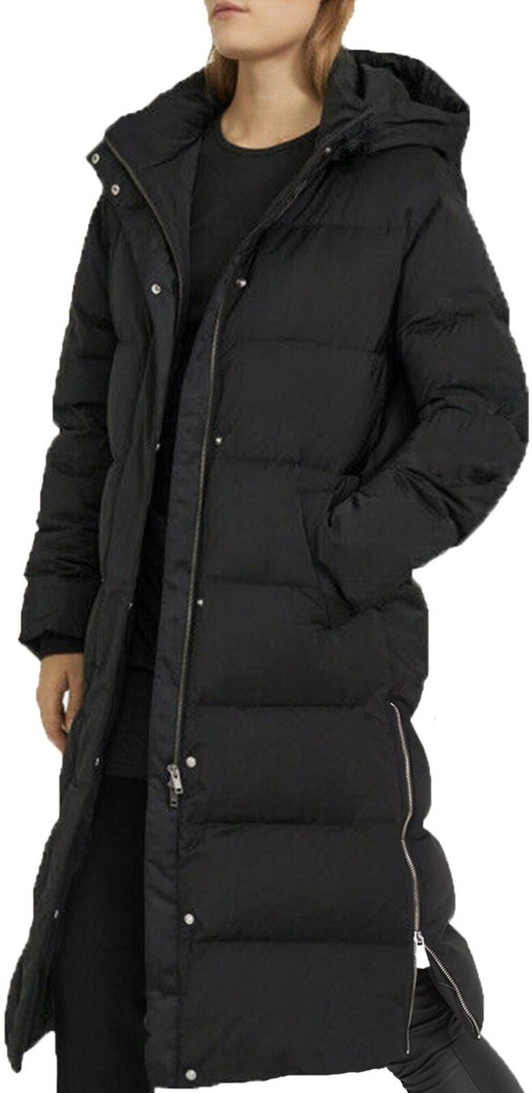 Size 18 Long Line Black Puffer Coat Side Zip Quilted Body Warmer Popper Zip Hood eBay