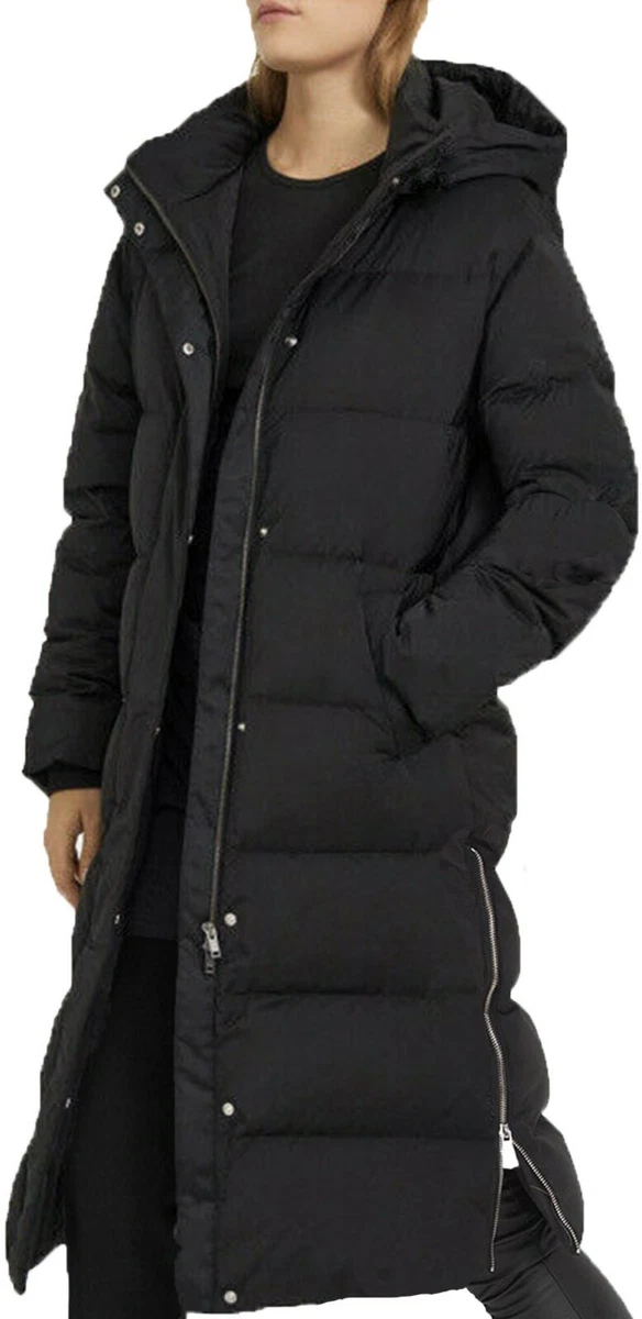 Size 26 28 Long Line Black Puffer Coat Side Zip Body Warmer Popper