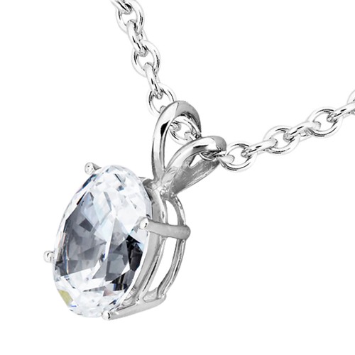 Oval Diamond Solitaire Pendant Treated Solid 14K White Gold H SI2 0.95 CT IGI - Picture 2 of 4