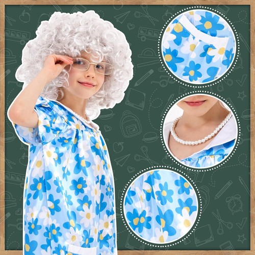 Joy Bang 100 Days of School Costume for Kids Girls, Old Lady Wig for Kids XL - Picture 4 of 7