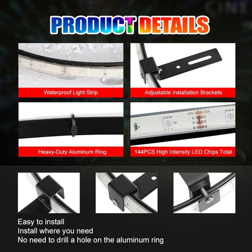 15.5" LED Wheel Ring Lights Strobe Chasing RGB Color Rim Bluetooth Signal Lights - Picture 6 of 16