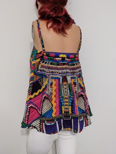 Camilla Silk Colorful Beaded Print Top Crystal Embellishments & Removable Straps - Picture 4 of 18