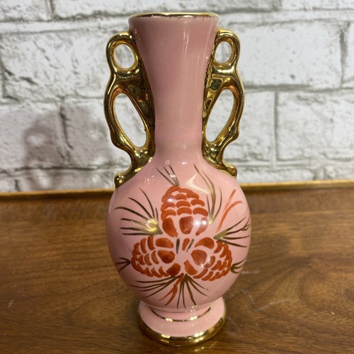VTG LE PERE POTTERY OH Pink with Pine Cone Trio Bud Vase Circa 1940’ 1950’ - Picture 2 of 8