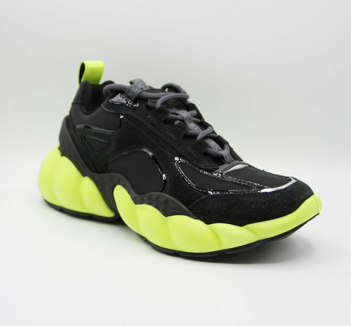 $720 MCM Luft Collection Women's Black Suede Neon Green Trim Sneaker MES9AMM66BK - Picture 2 of 7
