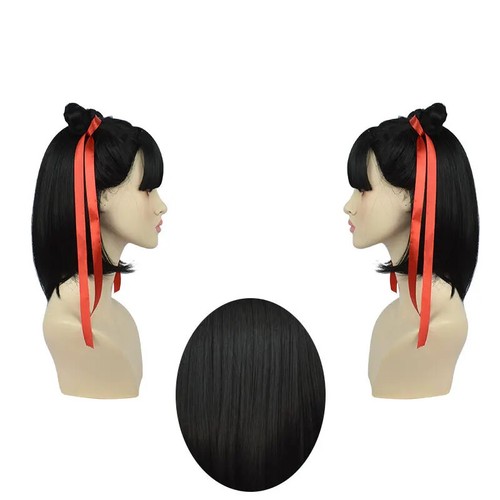 Parrucca cosplay film anime Nezha capelli neri parrucca adolescente oggetti di scena accessorio carnevale - Foto 4 di 6