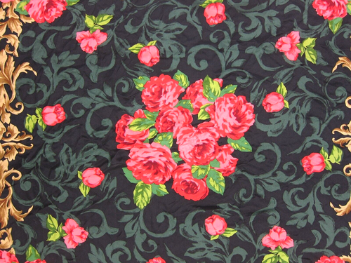 VTG Made In Korea 100% Silk Black Pink Green Rose Floral Square Scarf 40" X 40" - Picture 5 of 6